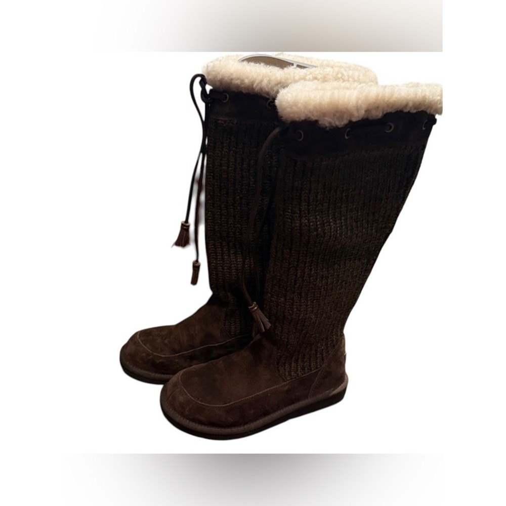 UGG Suburb Crochet Tall Women 7 Espresso Suede Knit Boots 5733